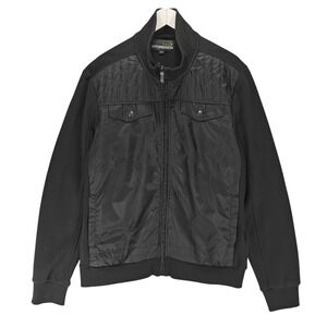 Hydrogen Mens Mixed Media Bomber Jacket Black Full Zip Mock Neck XL